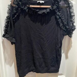 Sioni Black mesh ruffle top with sheer sleeves Size L